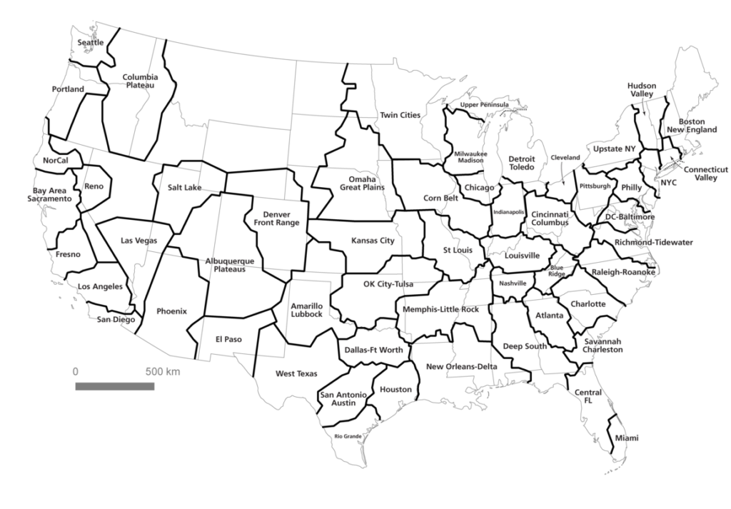 The US divided into small economic regions.